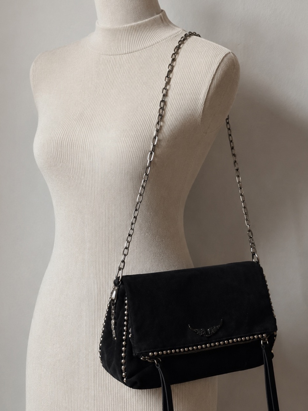 Zadig & Voltaire Black Suede Chain Shoulder Bag( clutch)